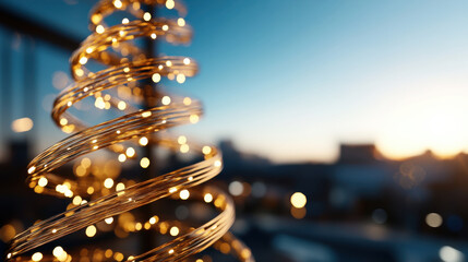 This stunning image of a sparkling Christmas tree illuminated against a beautiful sunset backdrop brings warmth and joy, encapsulating the festive spirit in a captivating scene.