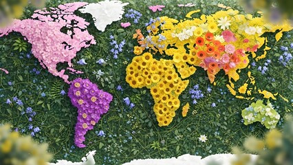 world map and flowers