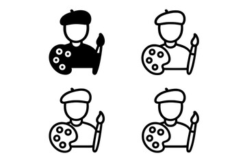 Creative painter or artist wearing a beret holding a paint palette and brush