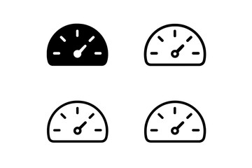 Simple black and white speedometer and dashboard gauge icons for performance measurement