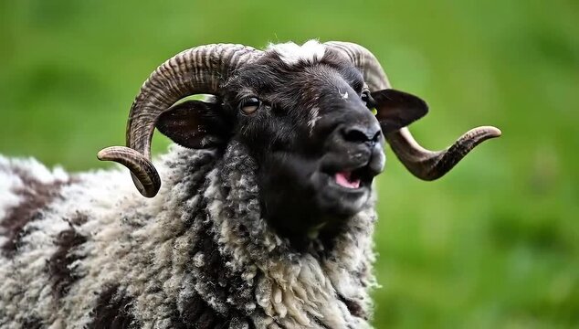 Sheep bleating on green background.