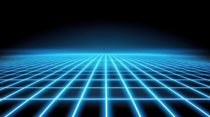 Grid of innovation: A stunning 3D grid illuminated with futuristic neon glows, stretching towards the horizon, symbolizing a vast network of connections and digital advancement.