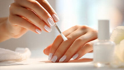 White nail polish during a professional manicure