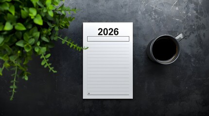2026 Planner and Coffee Cup with Green Plant 