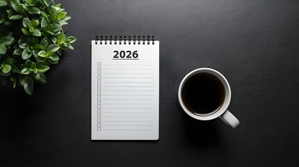 2026 Planner, Coffee Cup And Green Plant