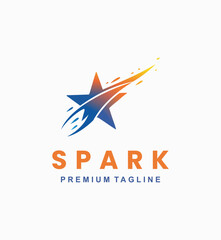 A dynamic logo featuring a five-pointed star icon accelerating forward with a burst of motion lines, utilizing a vibrant blue and orange gradient.
