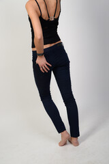 Naklejka premium girl, unterwäsche, lingiere, nylon, dünn, model, female, bikini, slip, bh, sexy, lowkey, schatten, erotisch, body, taille, po, torso, hände, arm, magersucht, frau, schönheit, gestalten, leitbild, blac