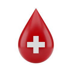 Obraz premium 3d blood drop with white cross isolated on transparent background