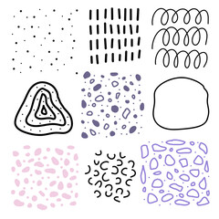 Spots, lines, dots. A vector set of minimalist, trendy, hand-drawn abstract elements