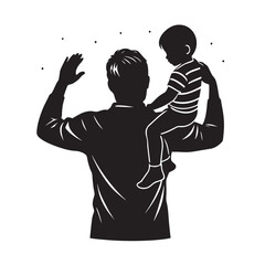 Father Carrying Child At Sunset View Silhouette