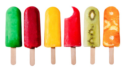 colorful fruit popsicles on a black background