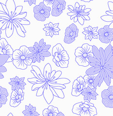 Elegant floral pattern design with delicate blue outlines creating a fresh springtime vibe for textiles, wallpaper, and invitations, adding a touch of nature