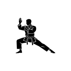 Silhouette of a martial artist in a fighting stance.