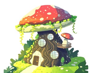 Illustration of fantasy mushroom house isolated on white background