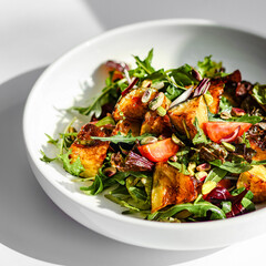 Warm Roasted Vegetable Salad with Arugula, Pistachios, and Tomatoes