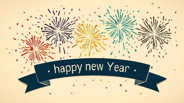 Corporate NY invite: flat 2026 digits with color-sparkle fireworks, top greeting banner&mdash;perfect for e-card, email header or AGM slide cover