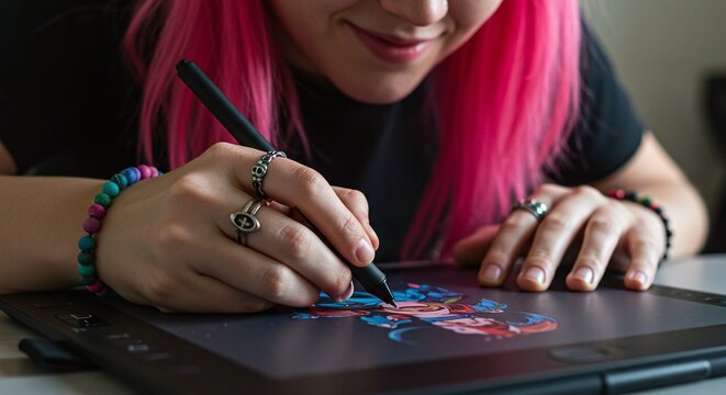 A person uses a stylus pen to write or draw on the screen of a tablet computer. Concept of a digital stylus for tablets.