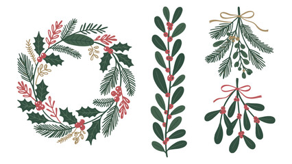Modern Textured Christmas Botanical Collection - Easy-to-Use Vector Elements for Design