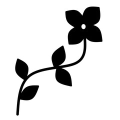 Simple black silhouette of a flower with leaves