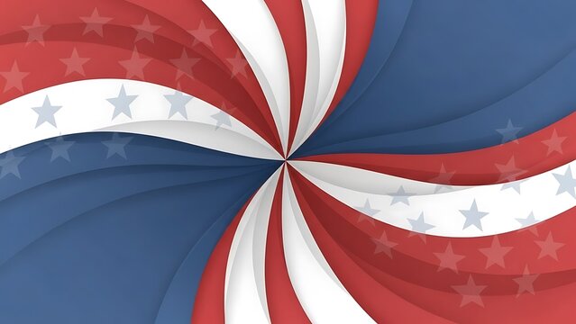Abstract patriotic red white blue stars and stripes swirling background design