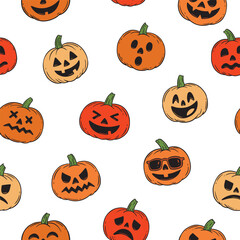 Jack O Lantern doodle seamless pattern.  Vector doodle illustration set for web, t-shirt design, other graphic design use