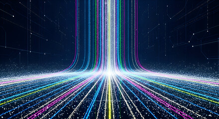 Futuristic digital information highway with streams of colorful light.