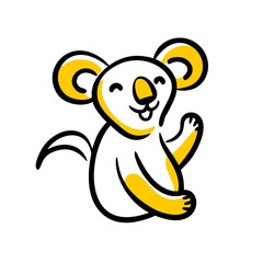 Cute cartoon koala waving with happy expression in minimalist style  