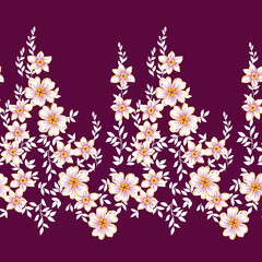 Elegant floral border pattern with white blossoms against a rich burgundy background, perfect for creating sophisticated designs and adding a touch of natural beauty
