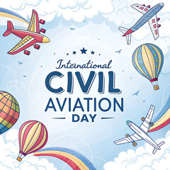 International Civil Aviation Day Celebration, Airport Runway Airplane Takeoff Background, Global Aviation Industry Airplane Safety Concept, Pilot and Passenger Flight Travel Inspiration, Modern Commer