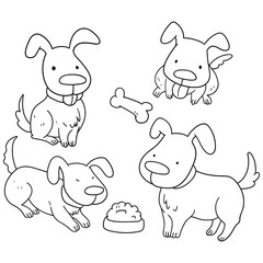 Hand-drawn doodle set of dogs on a white background.