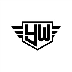 YW Logo vector image of initial shield with wing outline and simple shield