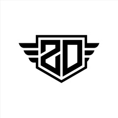 ZD Logo vector image of initial shield with wing outline and simple shield