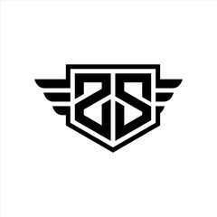 ZS Logo vector image of initial shield with wing outline and simple shield