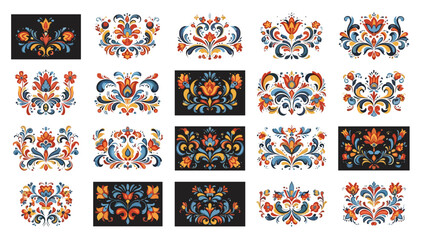 Collection of traditional ukrainian folk art floral ornaments and patterns