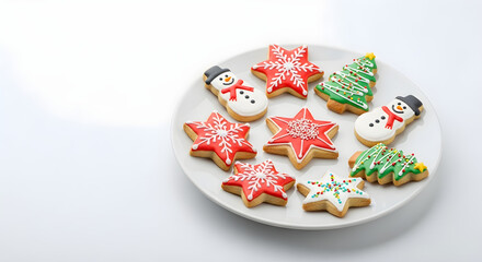 christmas cookies on a plate isolated on white background