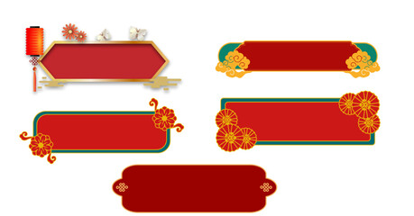 set of banners with red ribbons