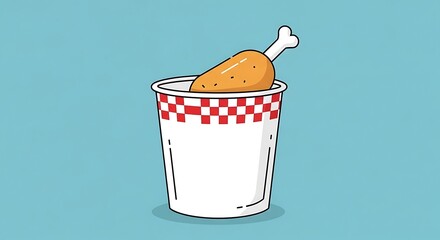 Cartoon Fried Chicken Leg in Bucket Illustration on Blue Background.