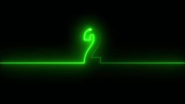 Glowing neon 2 text icon animation isolated on Black Background