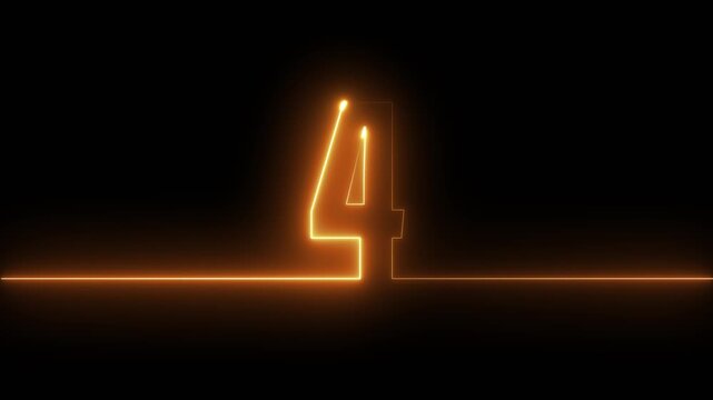 Glowing neon 4 text icon animation isolated on Black Background