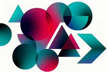 Abstract geometric shapes with vibrant gradient colors overlapping circles and triangles creating a dynamic modern design