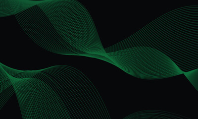  Abstract background with waves for banner. Web banner size. Vector background with lines. Element for design isolated on black. Black and green gradient. Night, dark