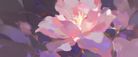 黒背景にピンクの花の絵画風イラスト：抽象的な花の背景素材