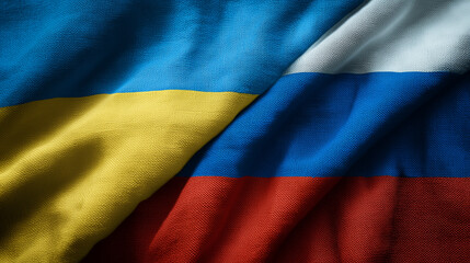 ukrainian flag and russian flag waving in the wind. ukraine and russia relations