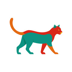 Cat Walking Gracefully Minimal And Simple Colorful Vector White Background Only