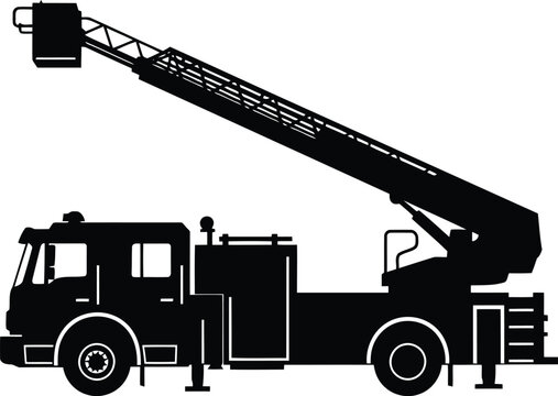 Silhouette fire truck ladder vehicle emergency rescue service transportation emergency vehicle equipment vector