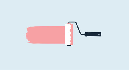 A paint roller applies a smooth stripe of vibrant pink paint across a clean, light blue wall, representing home improvement and creative endeavors.