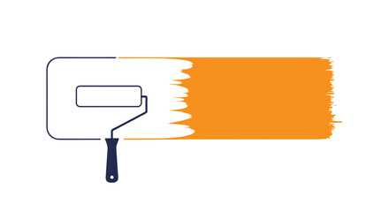 A graphic illustration of a paint roller applying an orange paint stroke, symbolizing renovation, home improvement, or creative work.