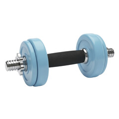 Fototapeta premium Light blue fitness dumbbell on a transparent background, PNG image, PNG file