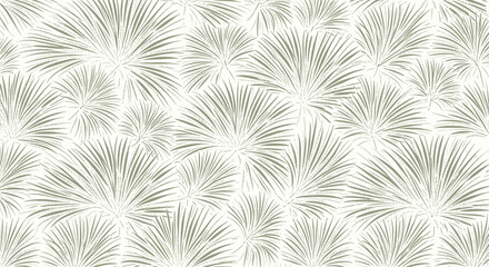 Seamless pattern with stylized fan-shaped leaves in a serene sage green hue, set against a soft off-white background, offering a tranquil organic texture.