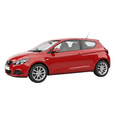 Fototapeta premium Red compact three-door hatchback car on a transparent background, PNG image, PNG file